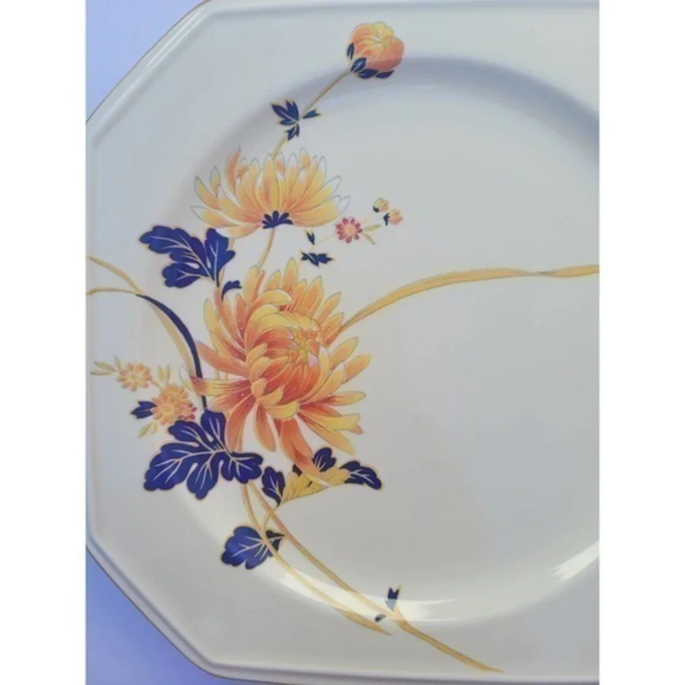 Vintage Mikasa Majestic Orange Chrysanthemum‎ Flowers 2 Square Salad Plate